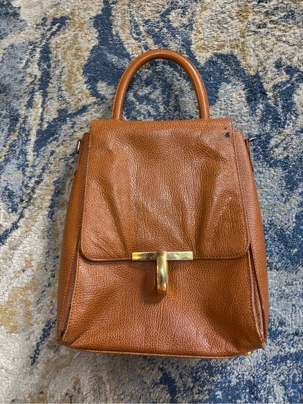 Classic Tan Leather Top-Handle Bag with Gold Hardware